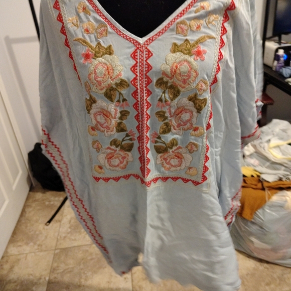Chic Embroidered Light Blue Tunic - Picture 13 of 16